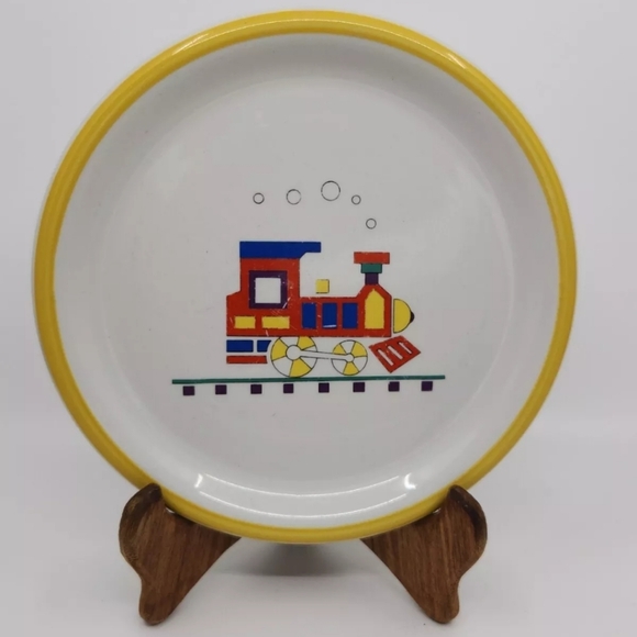 Vtg Tognana Crown Corning Italian  Pottery 3 Pc Child's Place Setting Choo-Choo - Picture 2 of 10